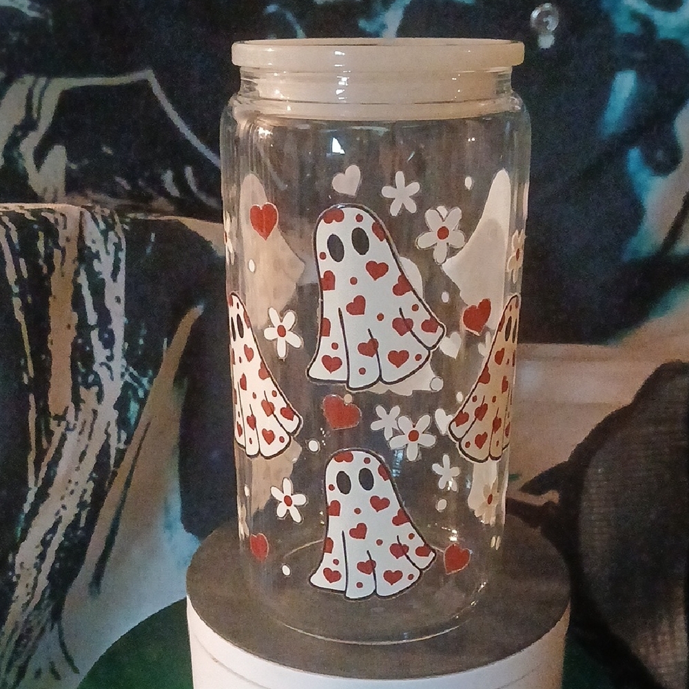 Decorative Glass Jar with Heart and Flower Design